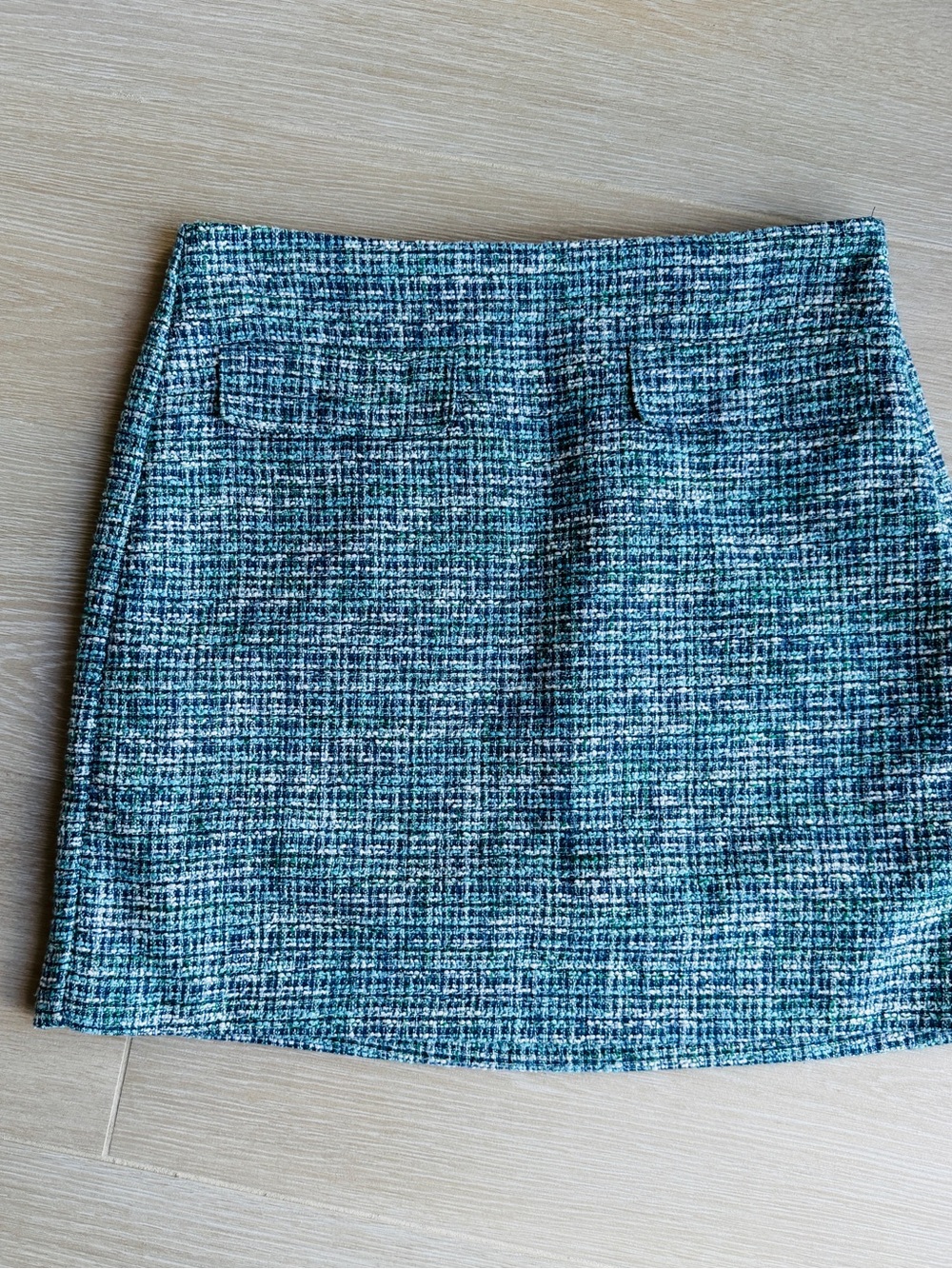 LOFT Teal and Navy Tweed Mini Skirt